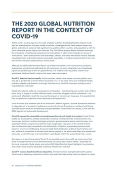 The 2020 Global Nutrition Report in The Context of Covid-19